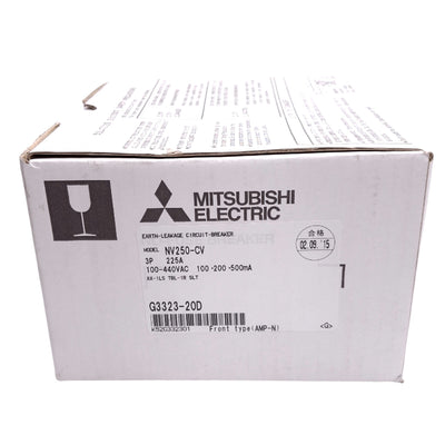 New Mitsubishi NV250-CV 3P 225A Circuit Breaker w/ Aux Switch, 3-Pole, 225A, 440VAC