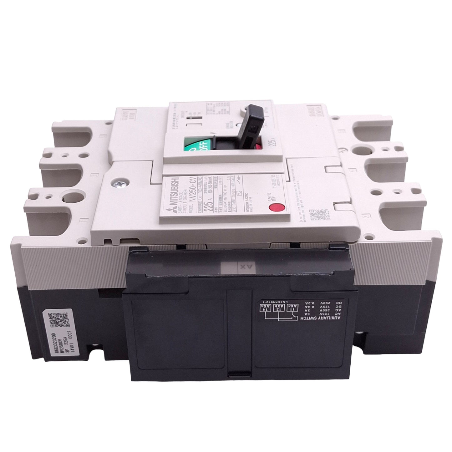 New Mitsubishi NV250-CV 3P 225A Circuit Breaker w/ Aux Switch, 3-Pole, 225A, 440VAC