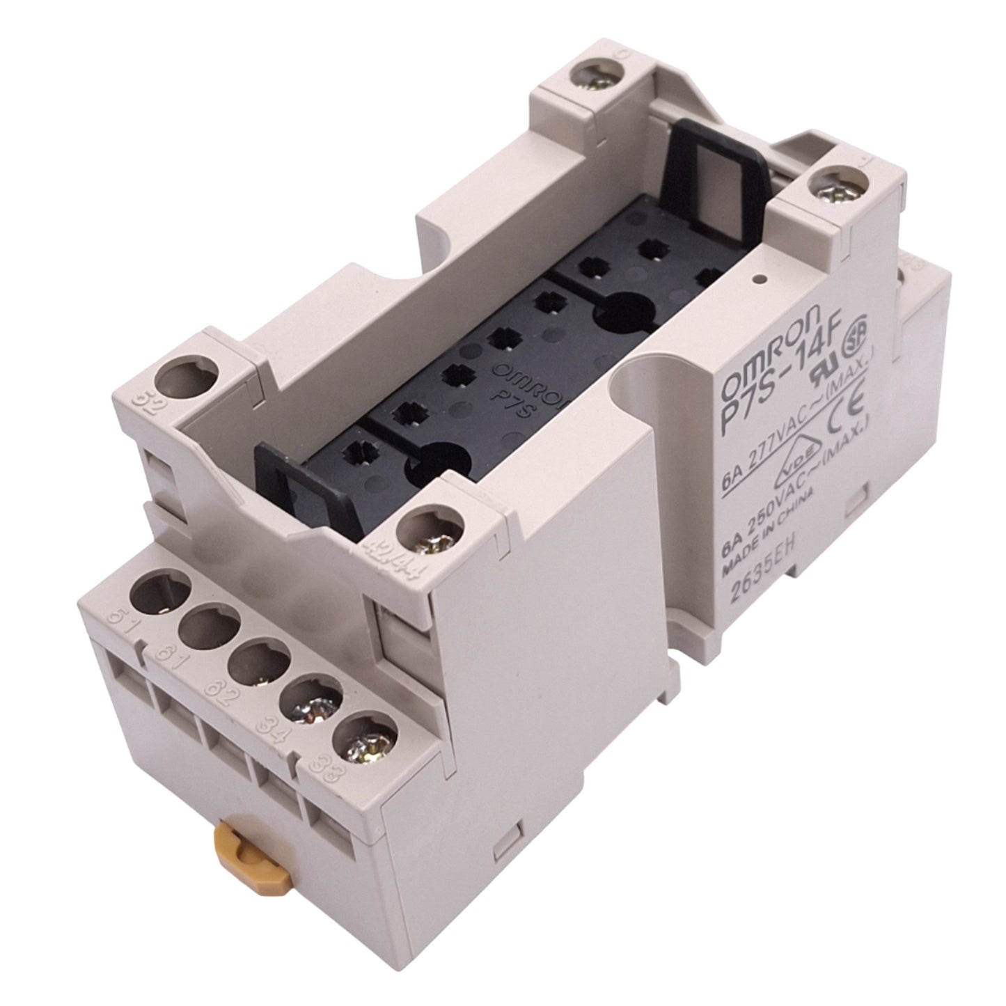 Used Omron P7S-14F Relay Socket, 14-Pin, 6A 277VAC Max, DIN Rail Mount