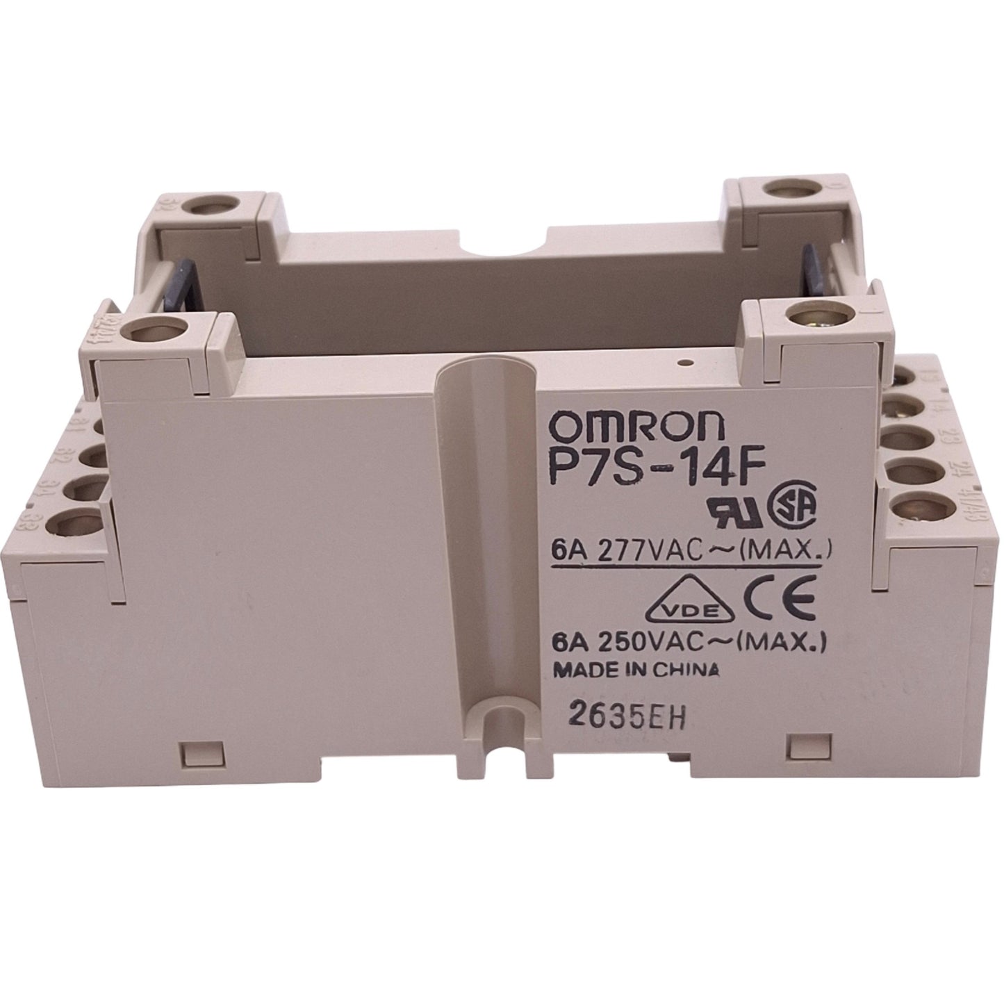 Used Omron P7S-14F Relay Socket, 14-Pin, 6A 277VAC Max, DIN Rail Mount