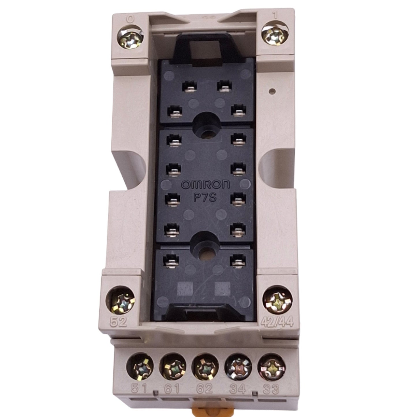 Used Omron P7S-14F Relay Socket, 14-Pin, 6A 277VAC Max, DIN Rail Mount