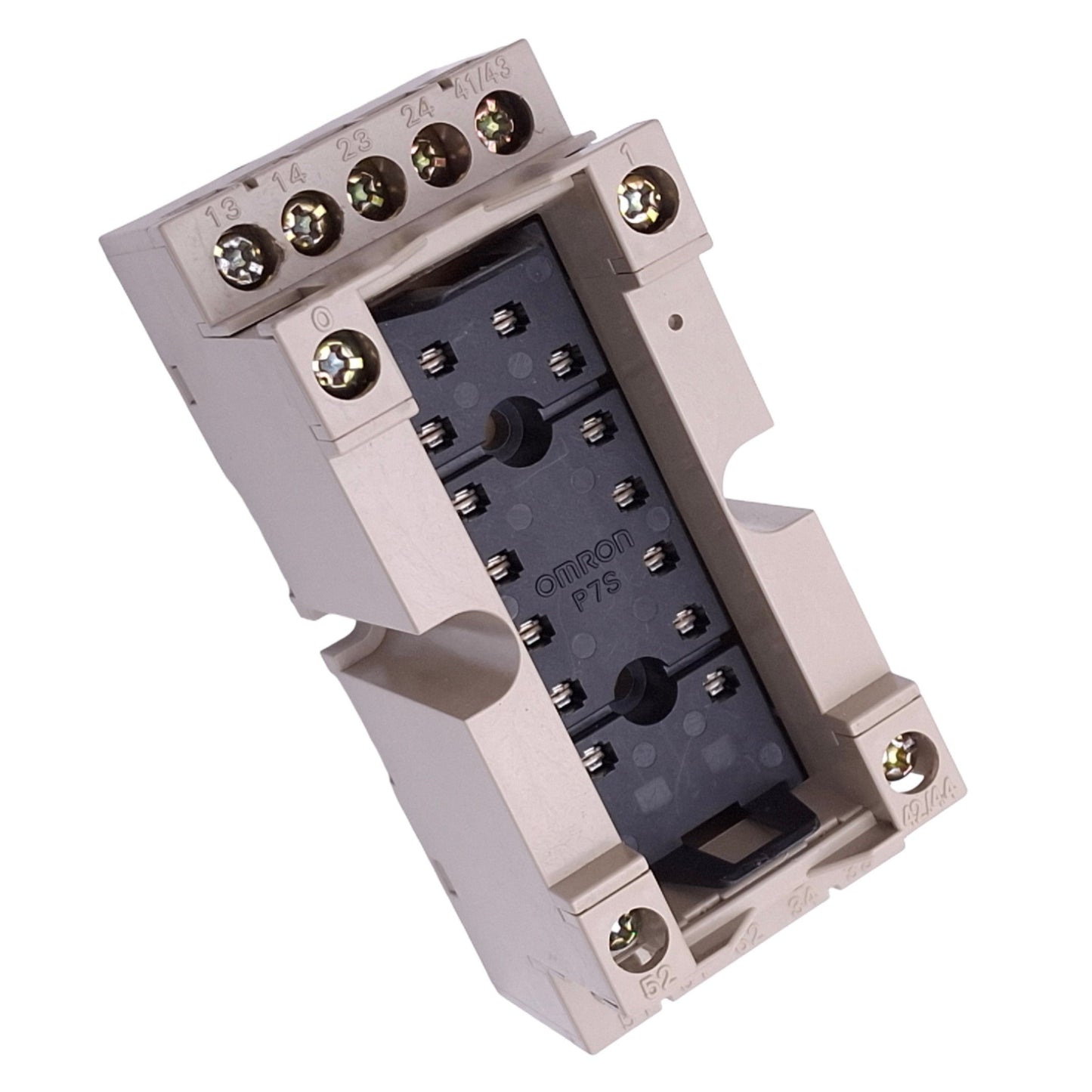 Used Omron P7S-14F Relay Socket, 14-Pin, 6A 277VAC Max, DIN Rail Mount
