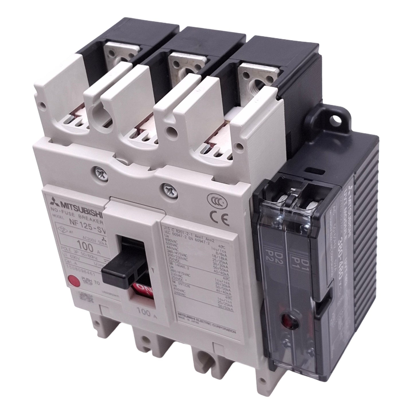 New Mitsubishi NF125-SV 3P 100A Circuit Breaker w/ UVT Module, 3-Pole, 100A, 690VAC