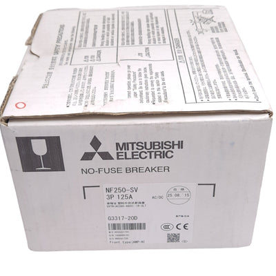 New Mitsubishi NF250-SV 3P 125A Circuit Breaker w/ UVT Module, 3-Pole, 125A, 690VAC