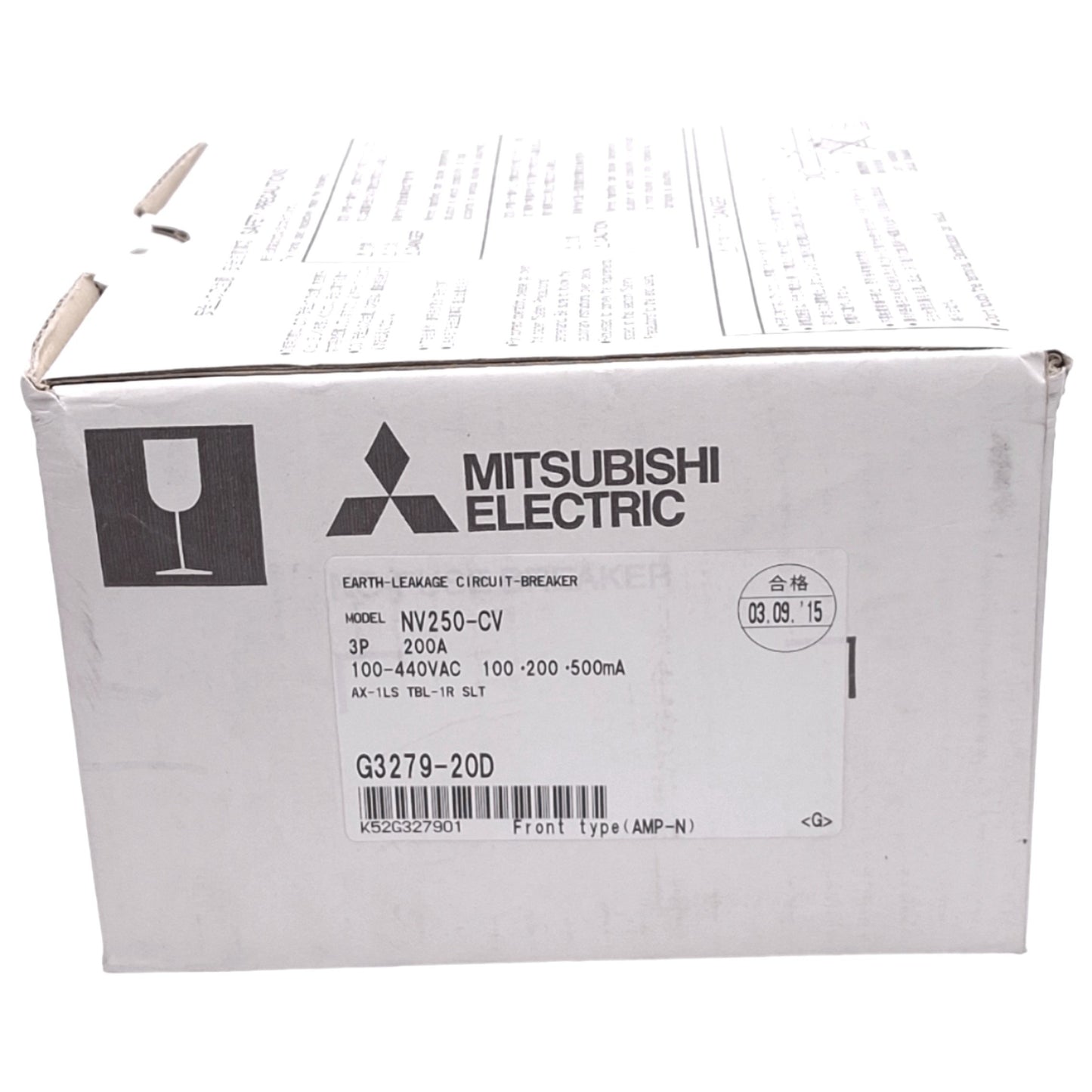 New Mitsubishi NV250-CV 3P 200A Circuit Breaker w/ Aux Switch, 3-Pole, 200A, 440VAC