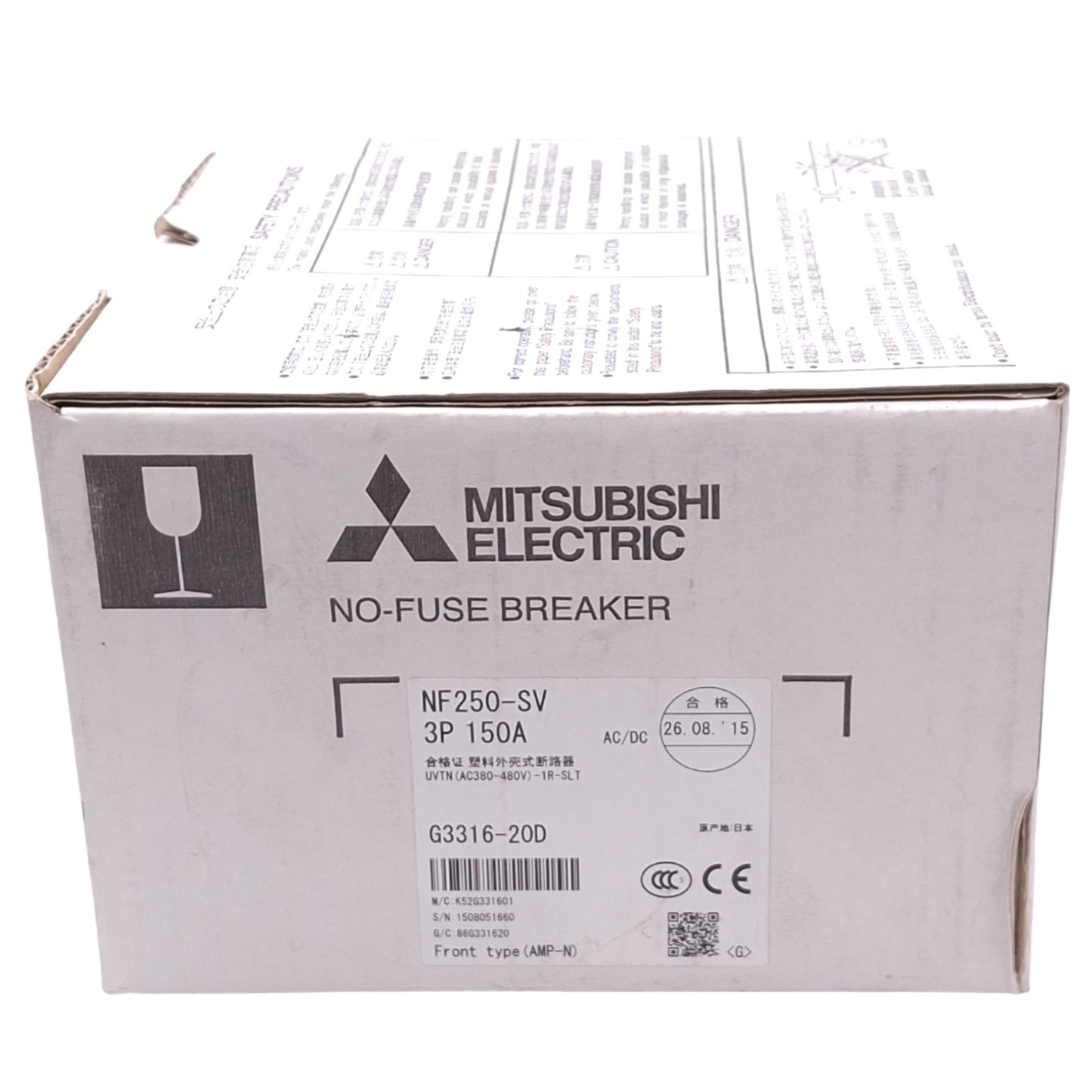 New Mitsubishi NF250-SV 3P 150A Circuit Breaker w/ UVT Module, 3-Pole, 150A, 690VAC