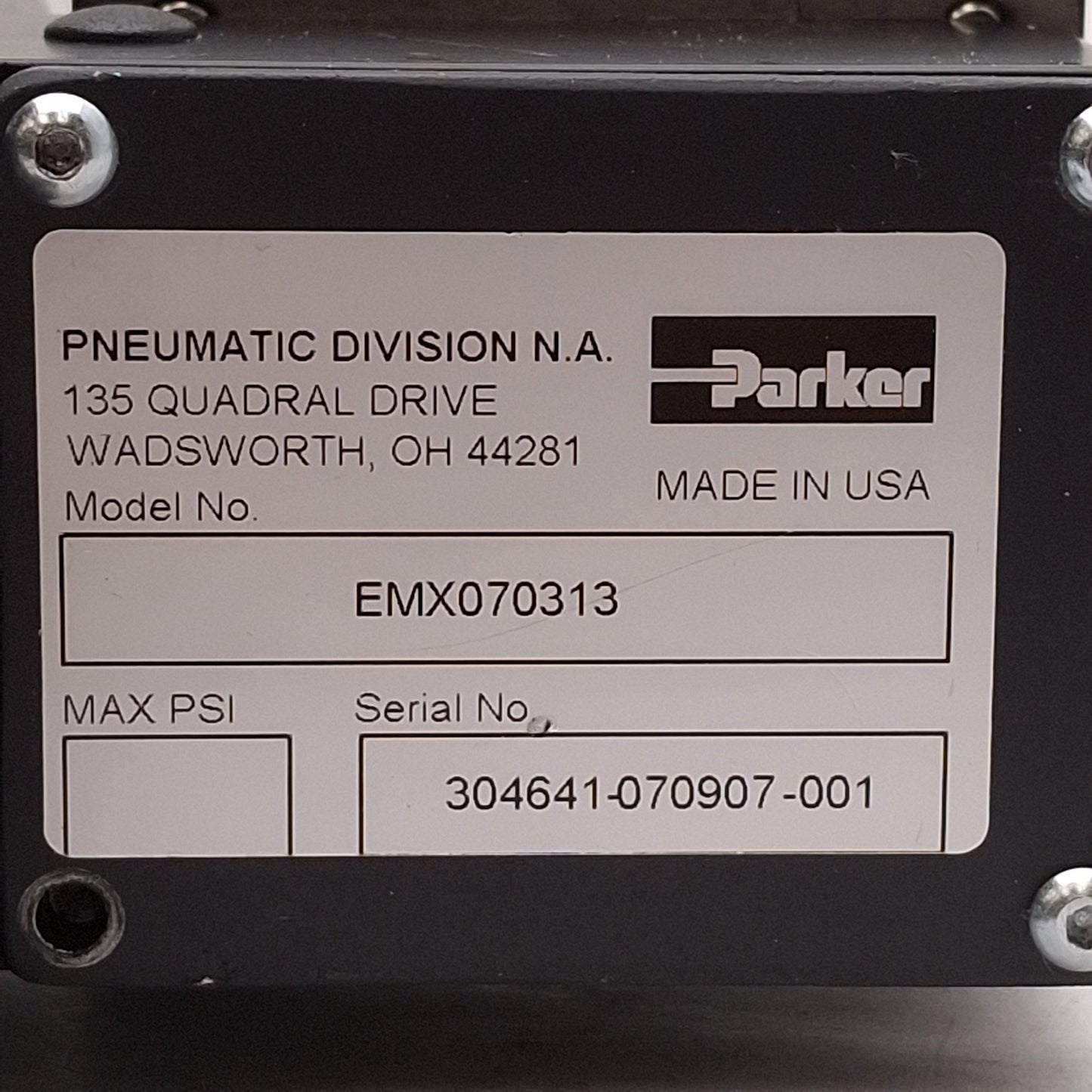 Used Parker ETB32-B08PA90-FMA100 Linear Actuator, 0.125in Lead, 100mm Stroke, *Bolt*