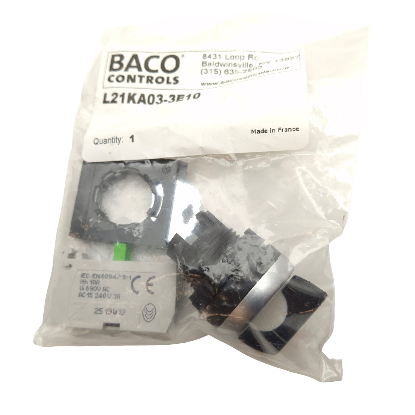 New Baco L21KA03-3E10 Non-Illuminated 2 Position Selector Switch, 1NO, ø22mm