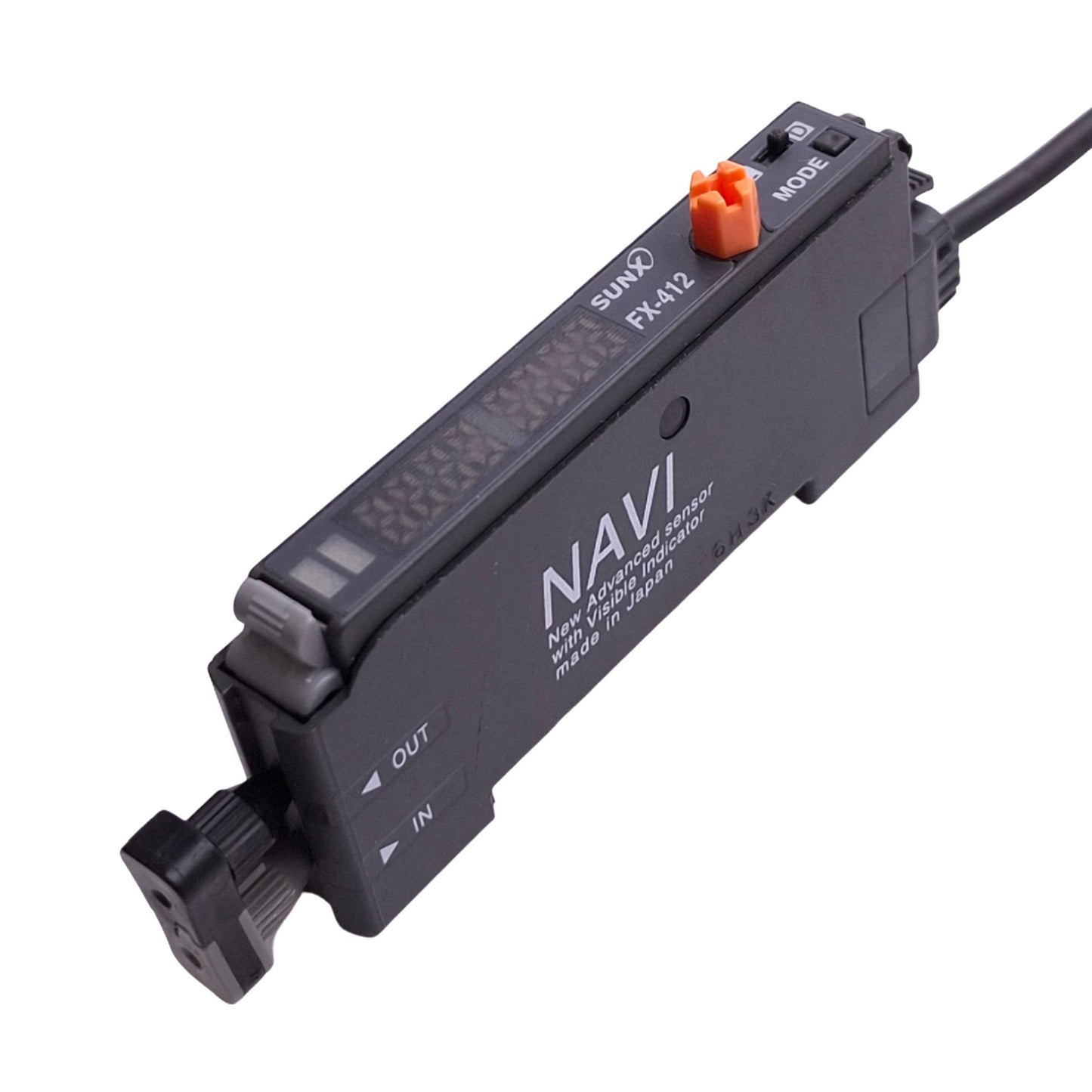 Used SunX FX-412 NAVI Digital Fiber Optic Sensor Amplifier, NPN, 12-24VDC, M8 3-Pin