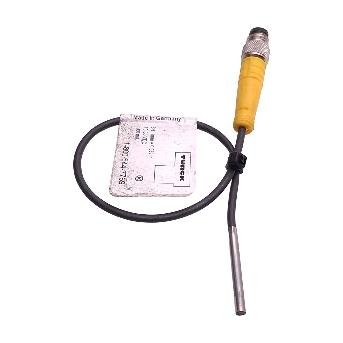 Used Turck M1619389-2 Inductive Sensor, NPN N.O, 1mm Range, 10-30VDC, 3-Pin M8 Male