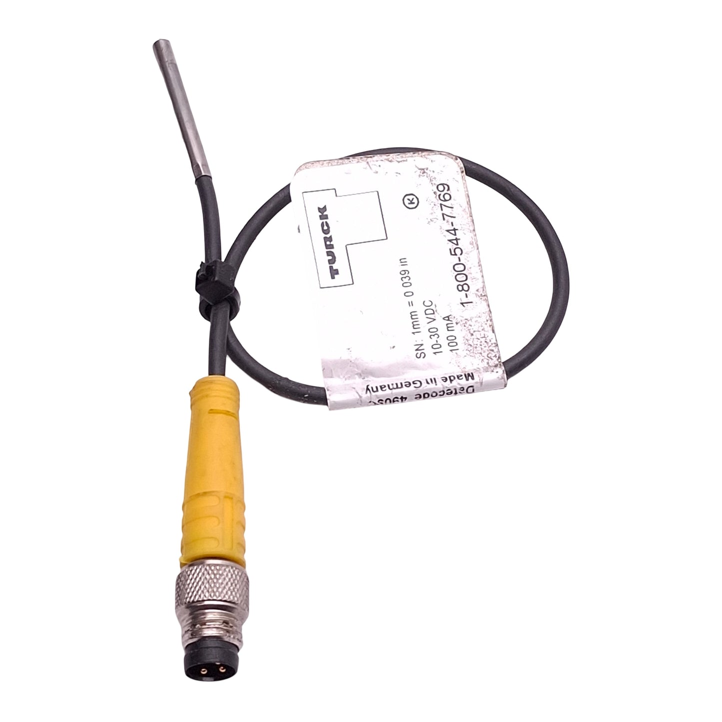 Used Turck M1619389-2 Inductive Sensor, NPN N.O, 1mm Range, 10-30VDC, 3-Pin M8 Male