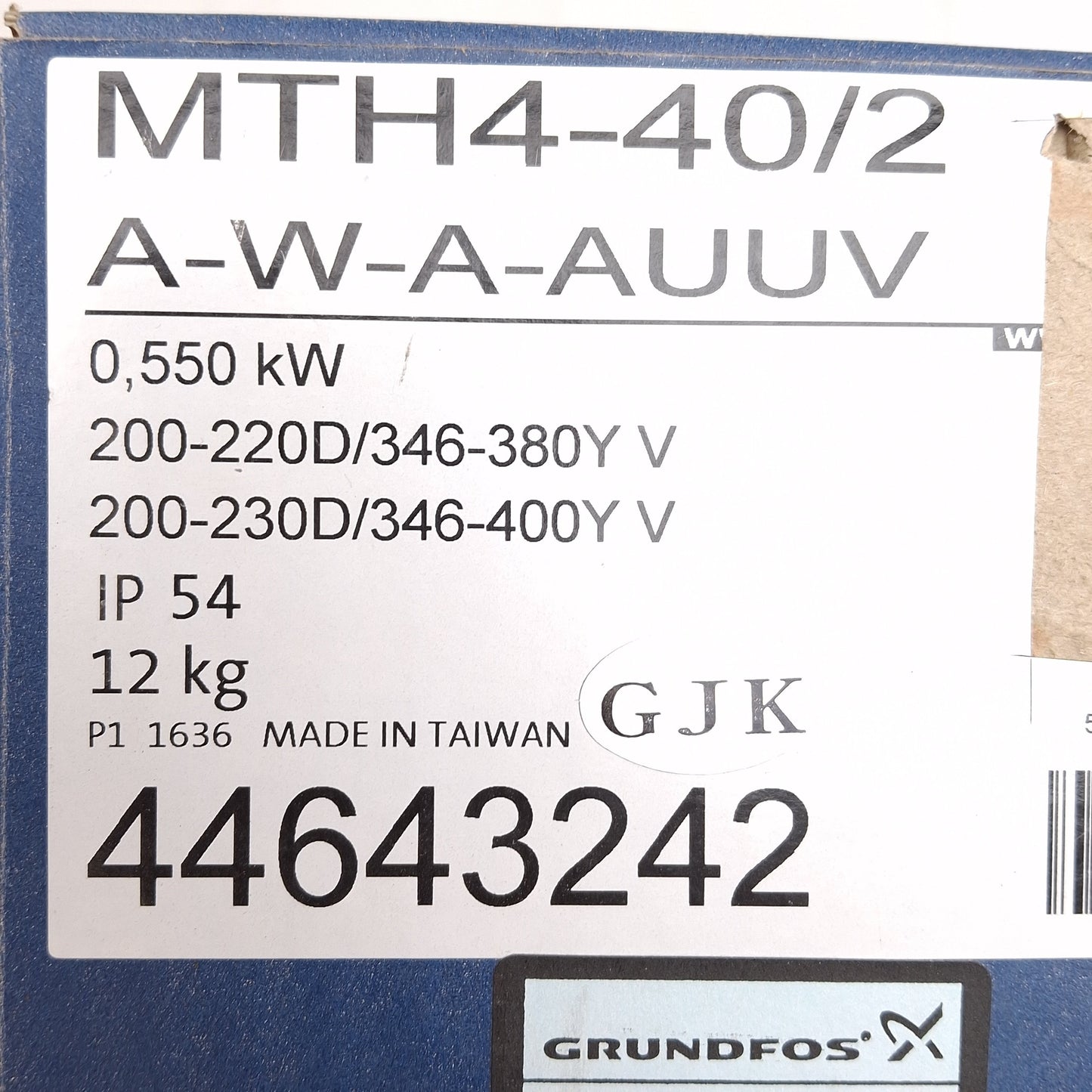 New Grundfos MTH4-40/2 A-W-A-AUUV Vertical Centrifugal Pump, 0.55kW, 26.4GPM, Rp3/4