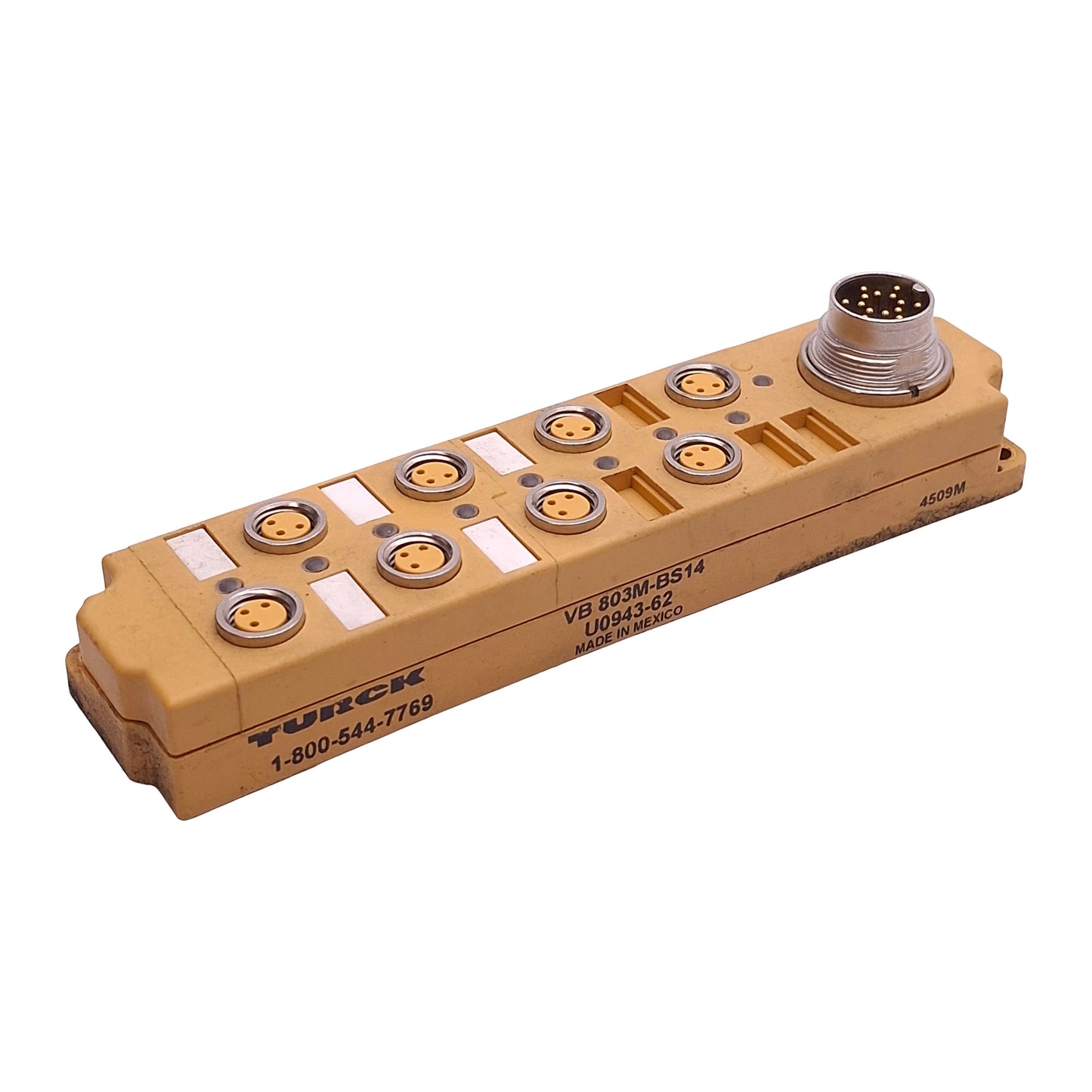 Used Turck VB803M-BS14 Passive Junction, 8-Port x 3-Pin M8 Female, 14-Pin M16 Male
