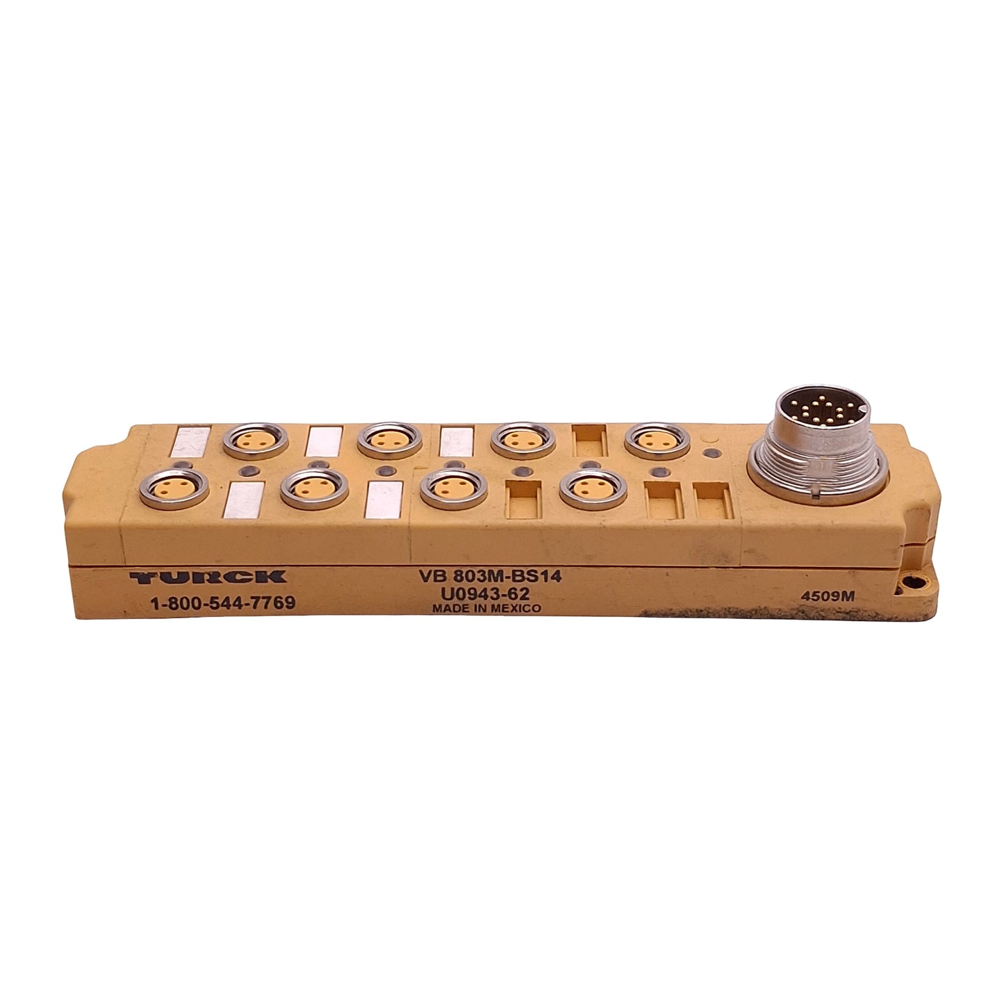 Used Turck VB803M-BS14 Passive Junction, 8-Port x 3-Pin M8 Female, 14-Pin M16 Male