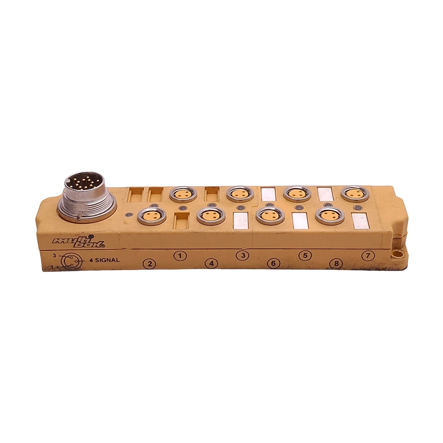 Used Turck VB803M-BS14 Passive Junction, 8-Port x 3-Pin M8 Female, 14-Pin M16 Male