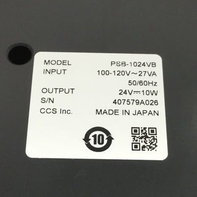 Used CCS PSB-1024VB Machine Vision LED Power Supply 100-120VAC In, 24VDC 10W Out