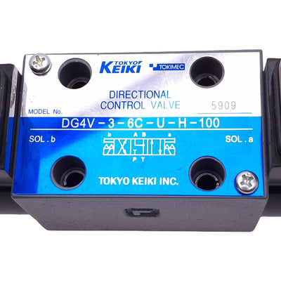 New – Open box Tokyo Keiki DG4V-3-6C-U-H-100 Hydraulic Directional Control Valve, 24VDC Coil