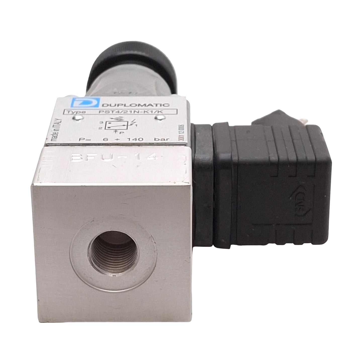 New – Open box Duplomatic PST4/21N-K1/K Pressure Switch, 350bar, 6-140bar Adjustment, 1/4in BSP