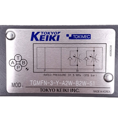 New – Open box Tokyo Keiki TGMFN-3-Y-A2W-B2W-51 Hydraulic Flow Control Valve, 31.5MPa, 60L/min