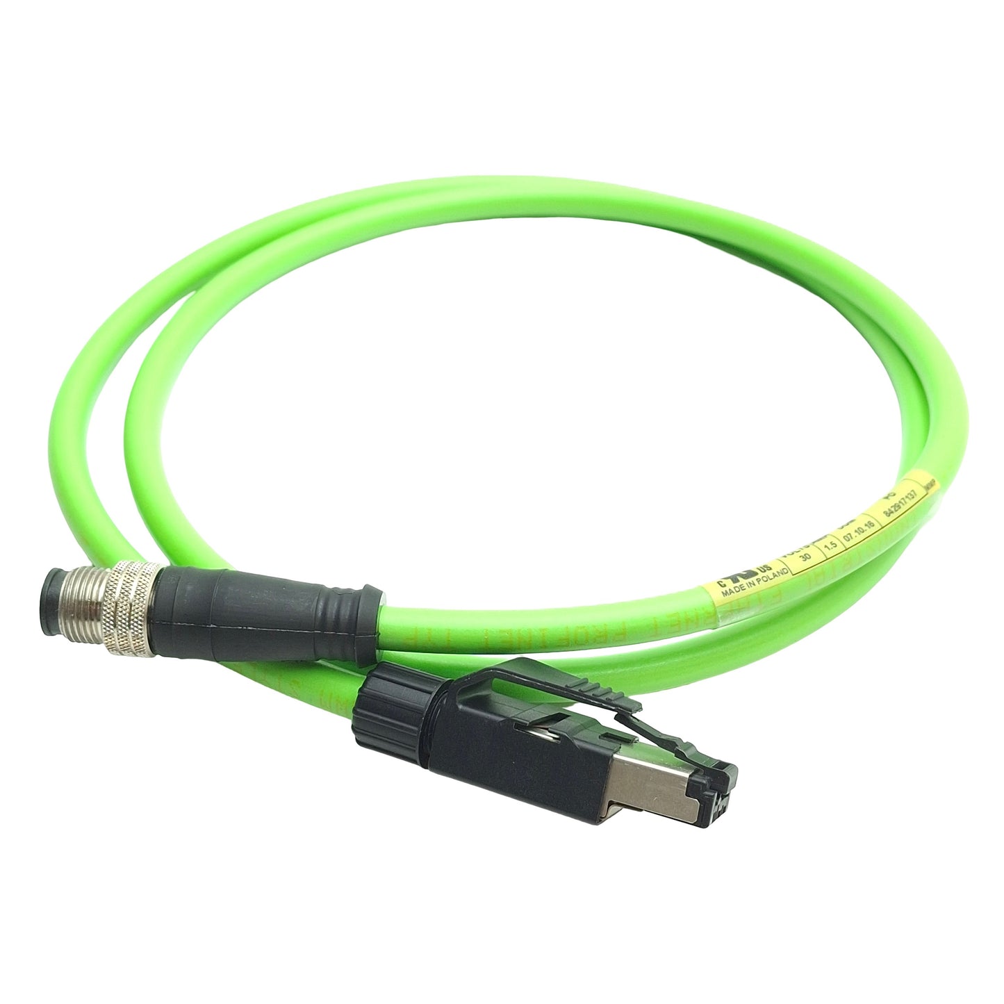 Used Woodhead Molex E16A06011M010 Shielded Ethernet Cable, M12 4-Pin To RJ45, 1m