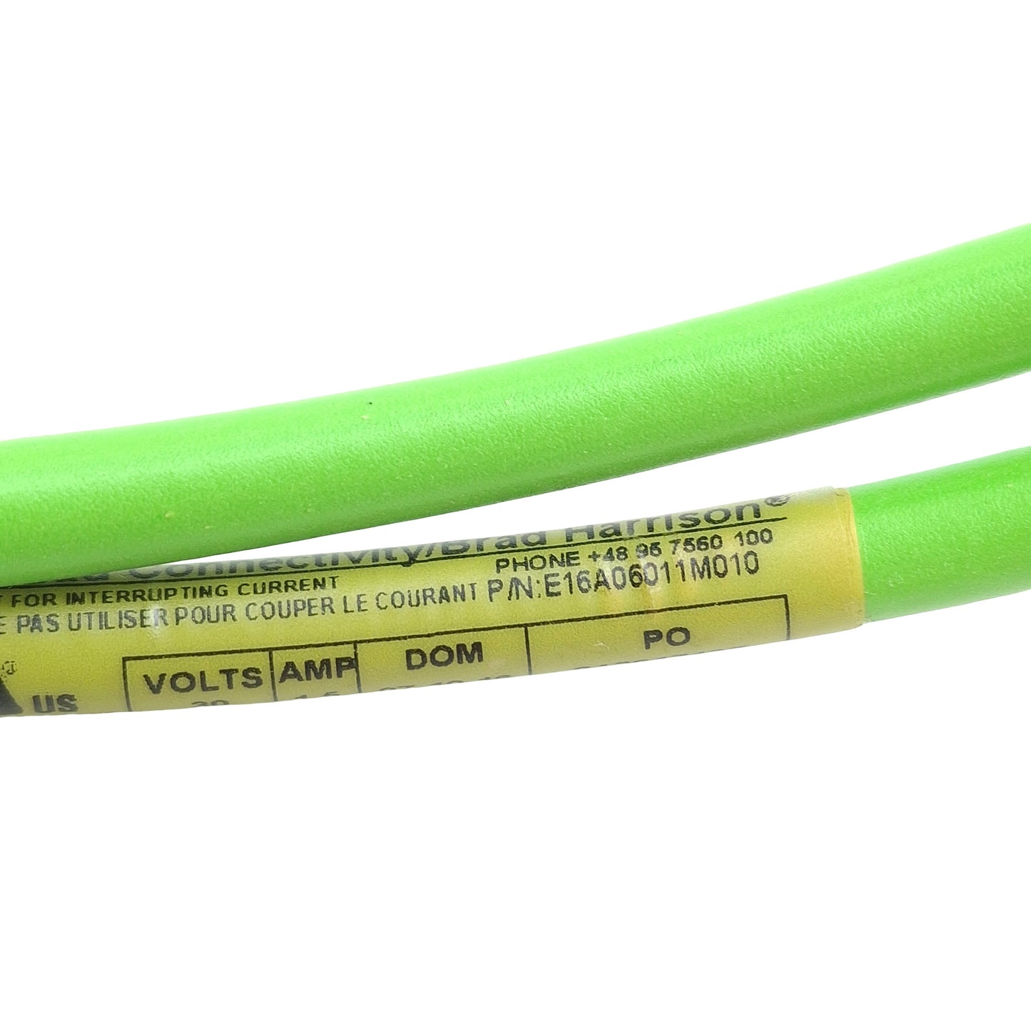 Used Woodhead Molex E16A06011M010 Shielded Ethernet Cable, M12 4-Pin To RJ45, 1m