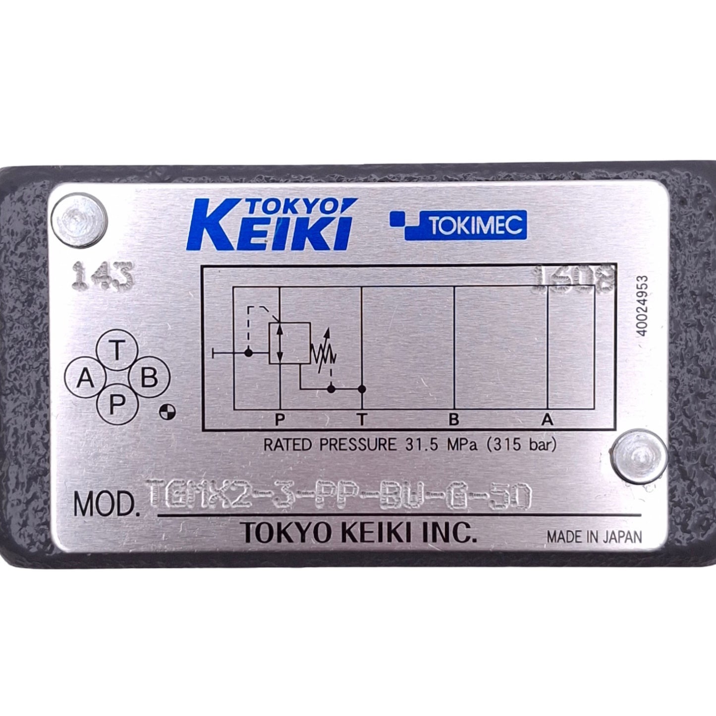 Used Tokyo Keiki TGMX2-3-PP-BW-G-50 Hydraulic Pressure Reducing Valve, 31.5MPa Max