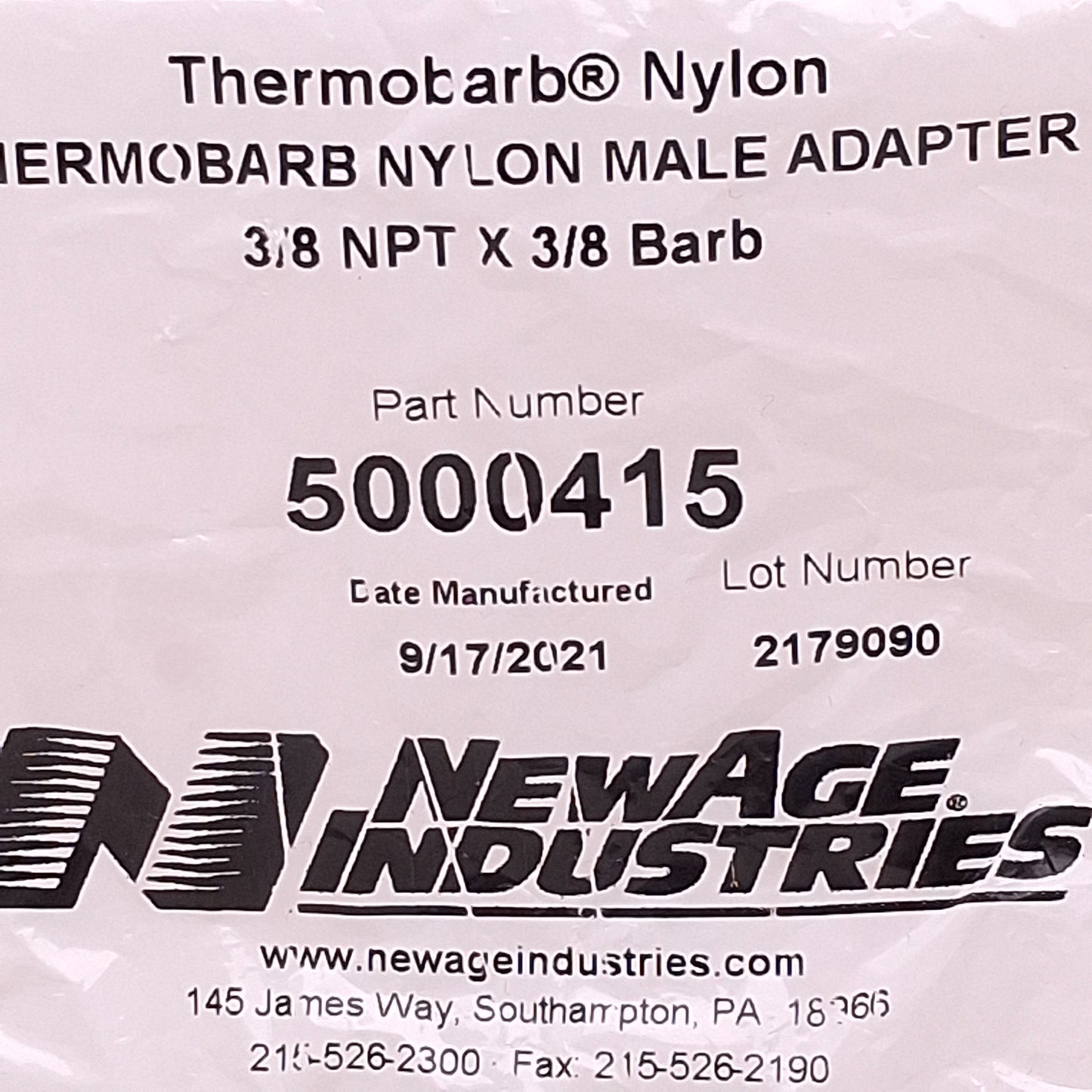 New Lot of 30 NewAge 5000415 Thermobarb Nylon Adapter 3/8" Male NPT x 3/8" Hose Barb