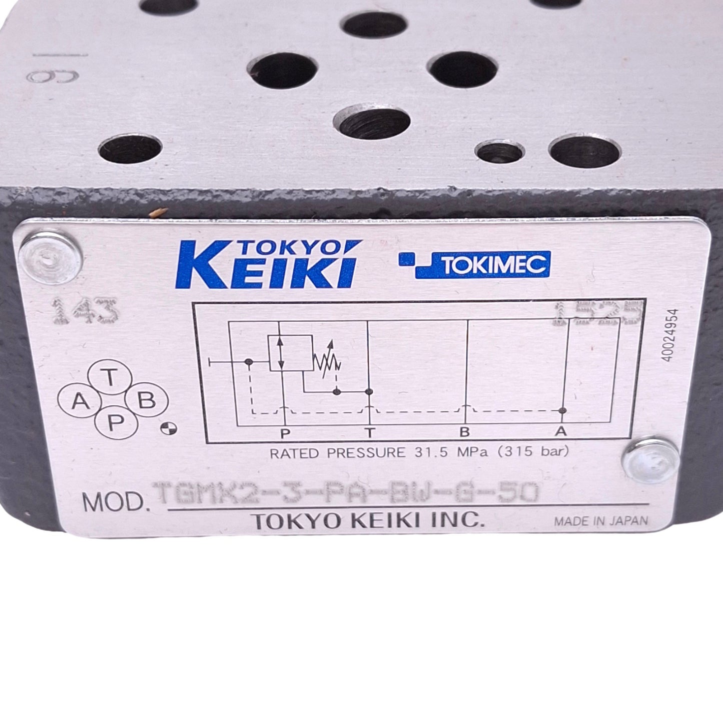 Used Tokyo Keiki TGMX2-3-PA-BW-G-50 Hydraulic Pressure Reducing Valve, 31.5MPa Max