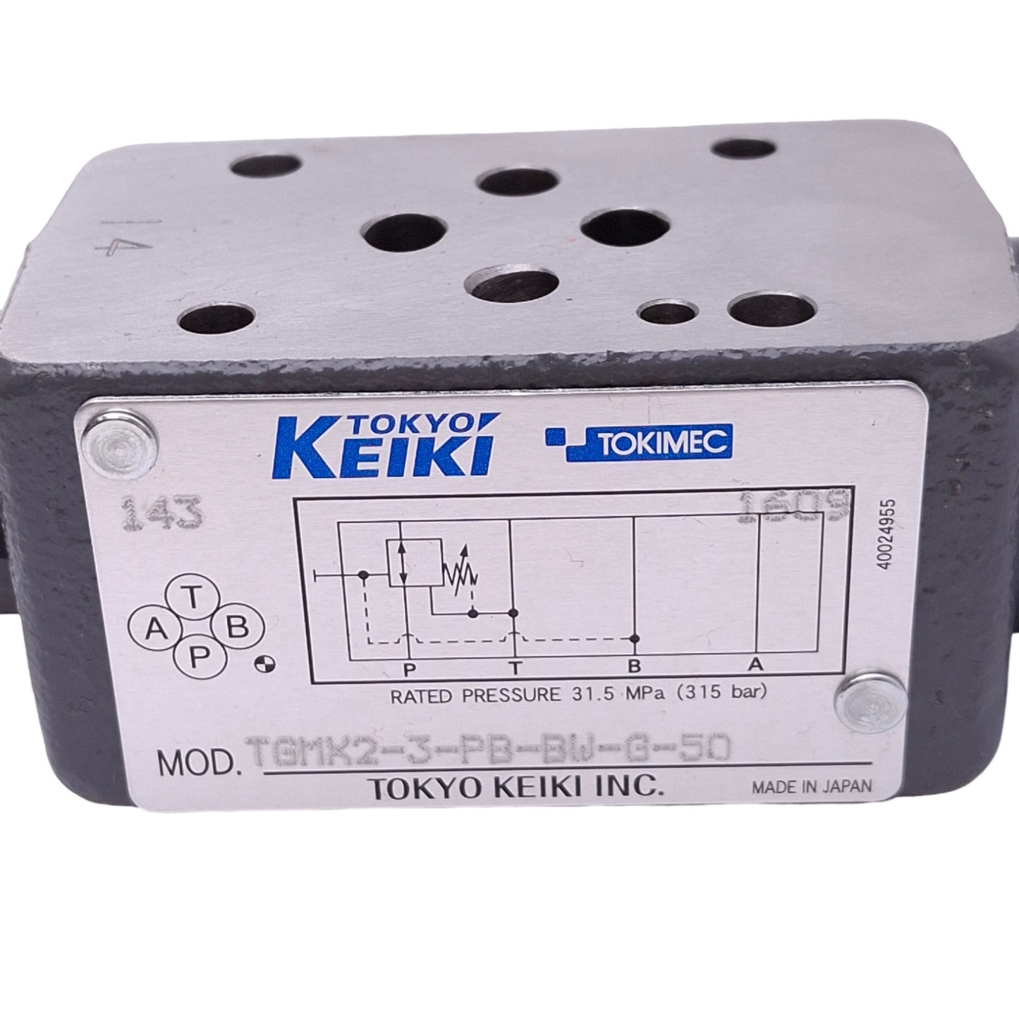 Used Tokyo Keiki TGMX2-3-PB-BW-G-50 Hydraulic Pressure Reducing Valve, 31.5MPa Max