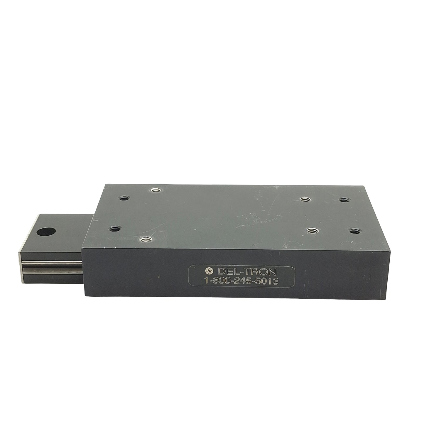 Used Del-Tron RS3-3 Crossed Roller Slide 3in Travel 440lbs Load, 5in x 2.62in *Holes*