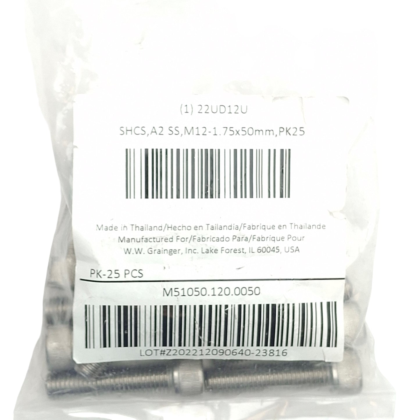 New Lot of 16 Grainger M51050.120.0050 SS Socket Head Cap Screws, M12-1.75 x 50mm