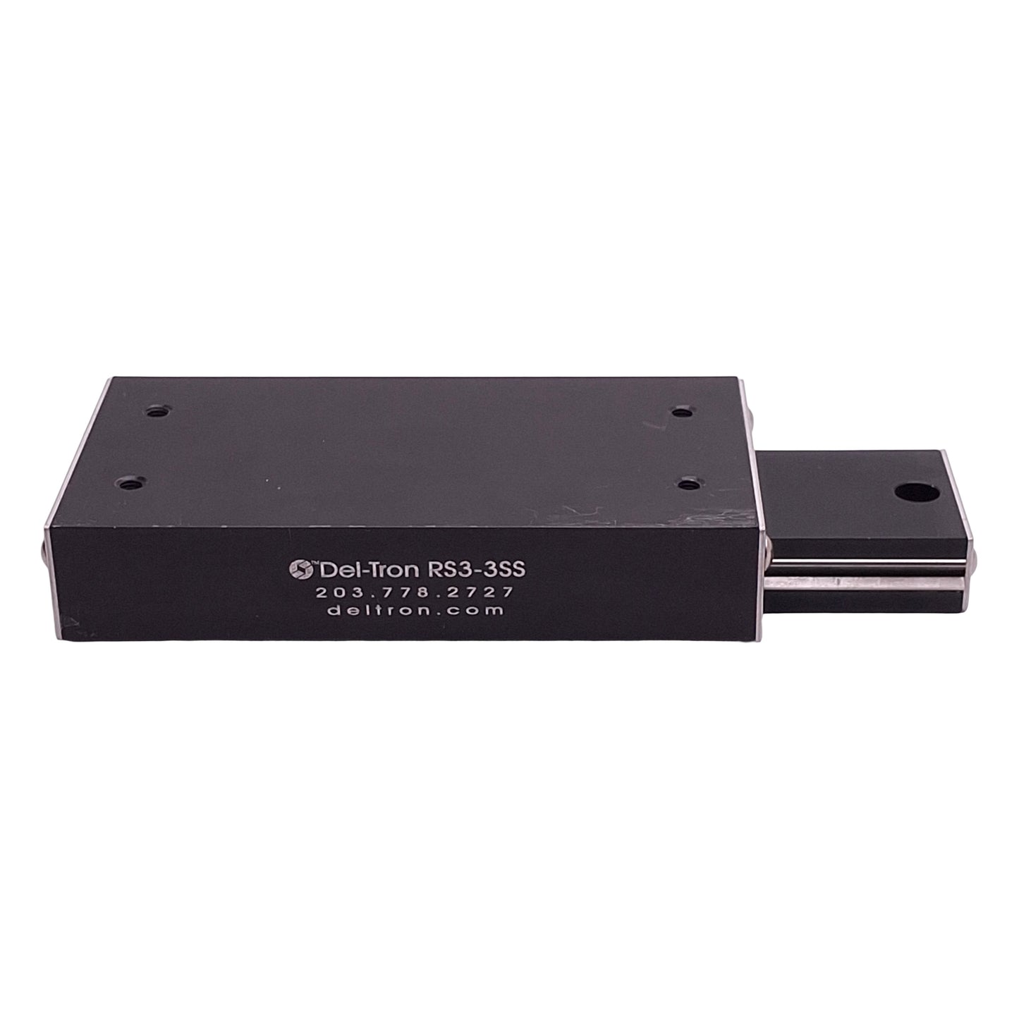 Used Del-Tron RS3-3SS Crossed Roller Slide, 3in Travel, 5in x 2.62in x 1in, 340 lbs