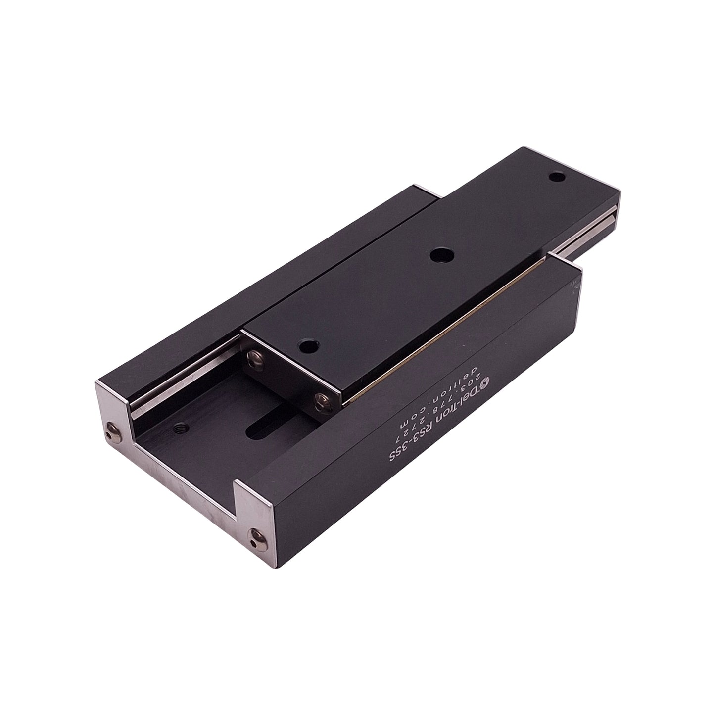 Used Del-Tron RS3-3SS Crossed Roller Slide, 3in Travel, 5in x 2.62in x 1in, 340 lbs