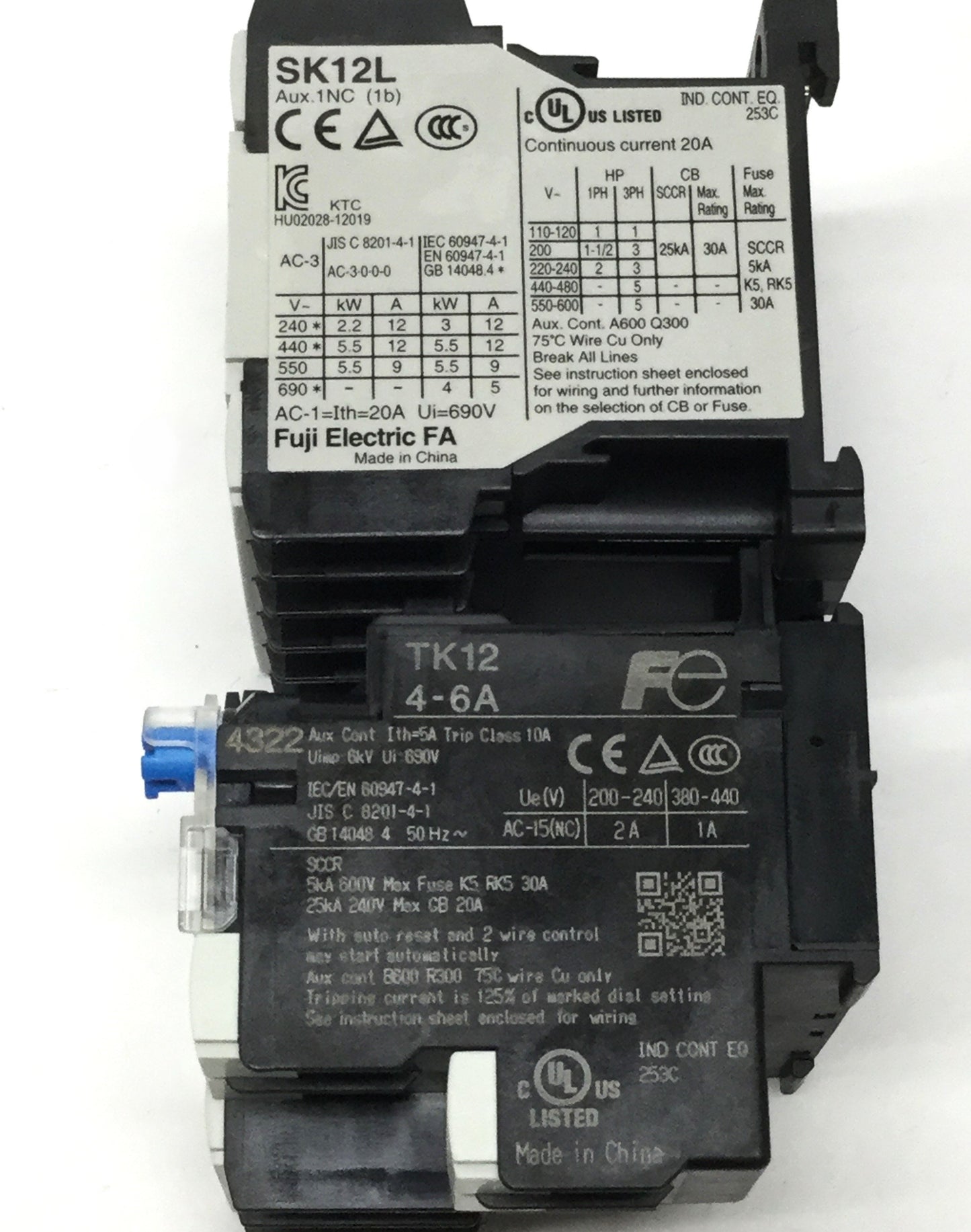 New Fuji SK12LW-E01K004 Magnetic Switch, 3-Pole+1NC, 4-6A Overload Relay, 24VDC Coil