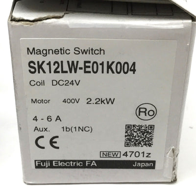 New Fuji SK12LW-E01K004 Magnetic Switch, 3-Pole+1NC, 4-6A Overload Relay, 24VDC Coil