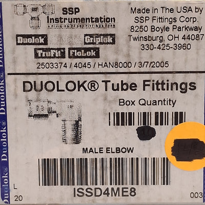 New Lot of 2 SSP ISSD4ME8 Duolok 90° Male Elbow, 316SS, ø1/4in OD Tube, 1/2in NPT