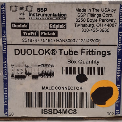 New Lot of 2 SSP ISSD4MC8 Duolok Male Connector, 316SS, ø1/4in OD Tube, 1/2in NPT