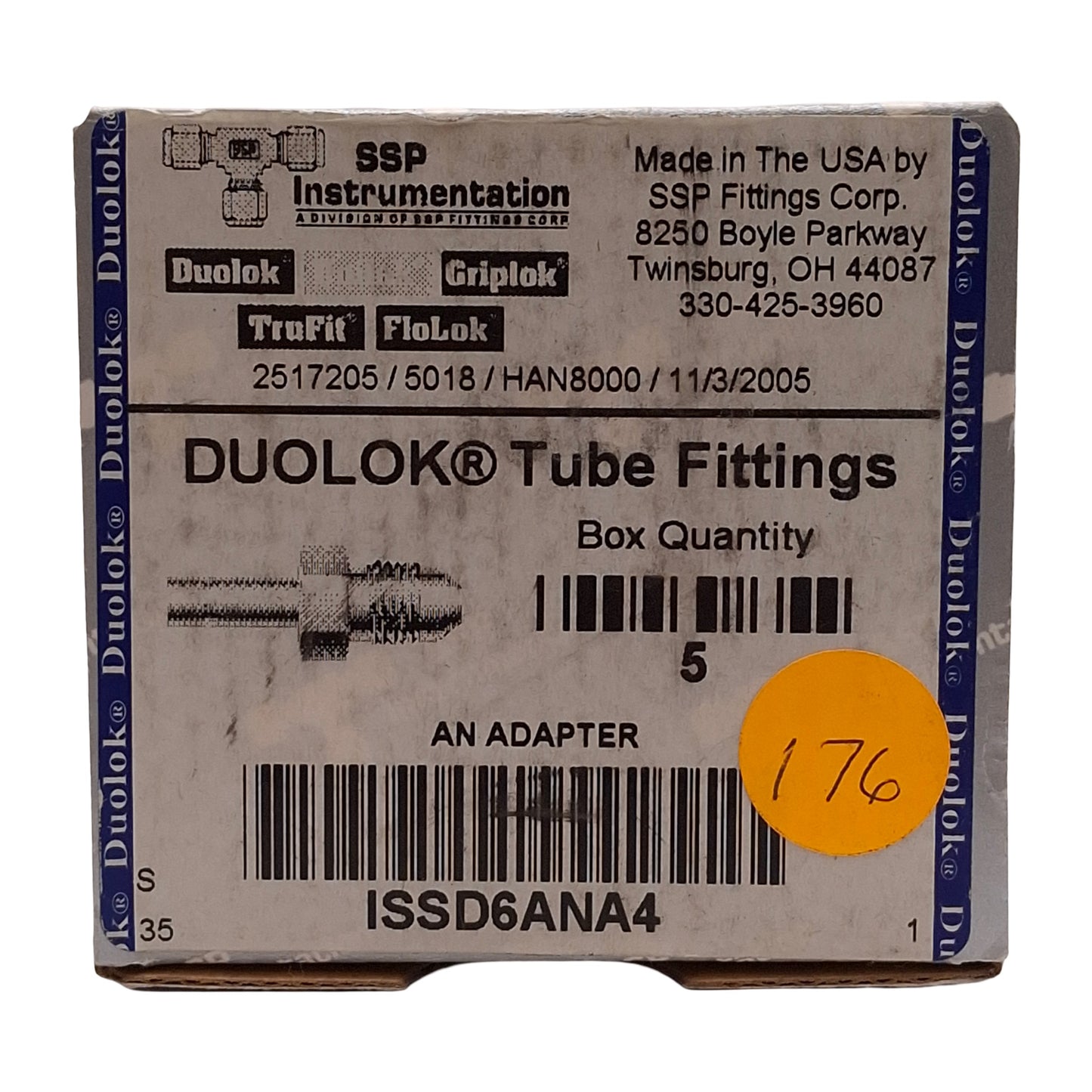 New Lot of 5 SSP ISSD6ANA4 Duolok Male AN Adapter, ø3/8 Tube Stub, 1/4in AN Flare