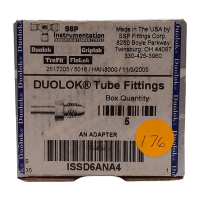 New Lot of 5 SSP ISSD6ANA4 Duolok Male AN Adapter, ø3/8 Tube Stub, 1/4in AN Flare