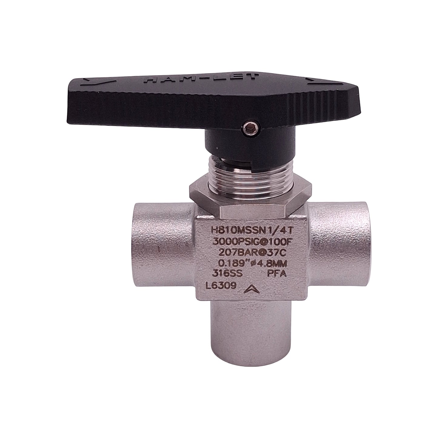 New Ham-Let H-810M-SS-N-1/4-T Ball Valve, 1/4in x 1/4in x 1/4in Female NPT, 3000psig