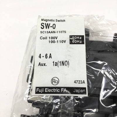 New Fuji SW-0 Magnetic Switch Motor Starter, 3-Pole+1NO, 4-6A Overload Relay, 100VAC