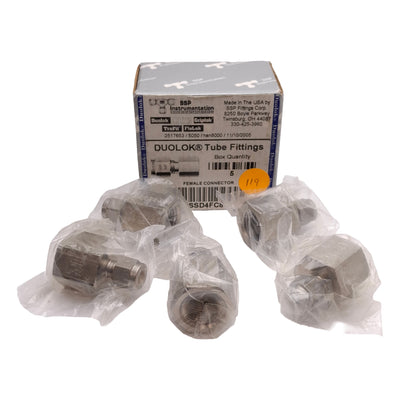 New Lot of 5 SSP ISSD4FC8 Duolok Female Connector, ø1/4in Tube Ferrule, 1/2in NPT