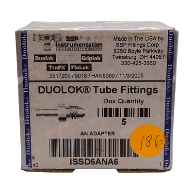 New Lot of 5 SSP ISSD6ANA6 Duolok Male AN Adapter, ø3/8 Tube Stub, 3/8in AN Flare