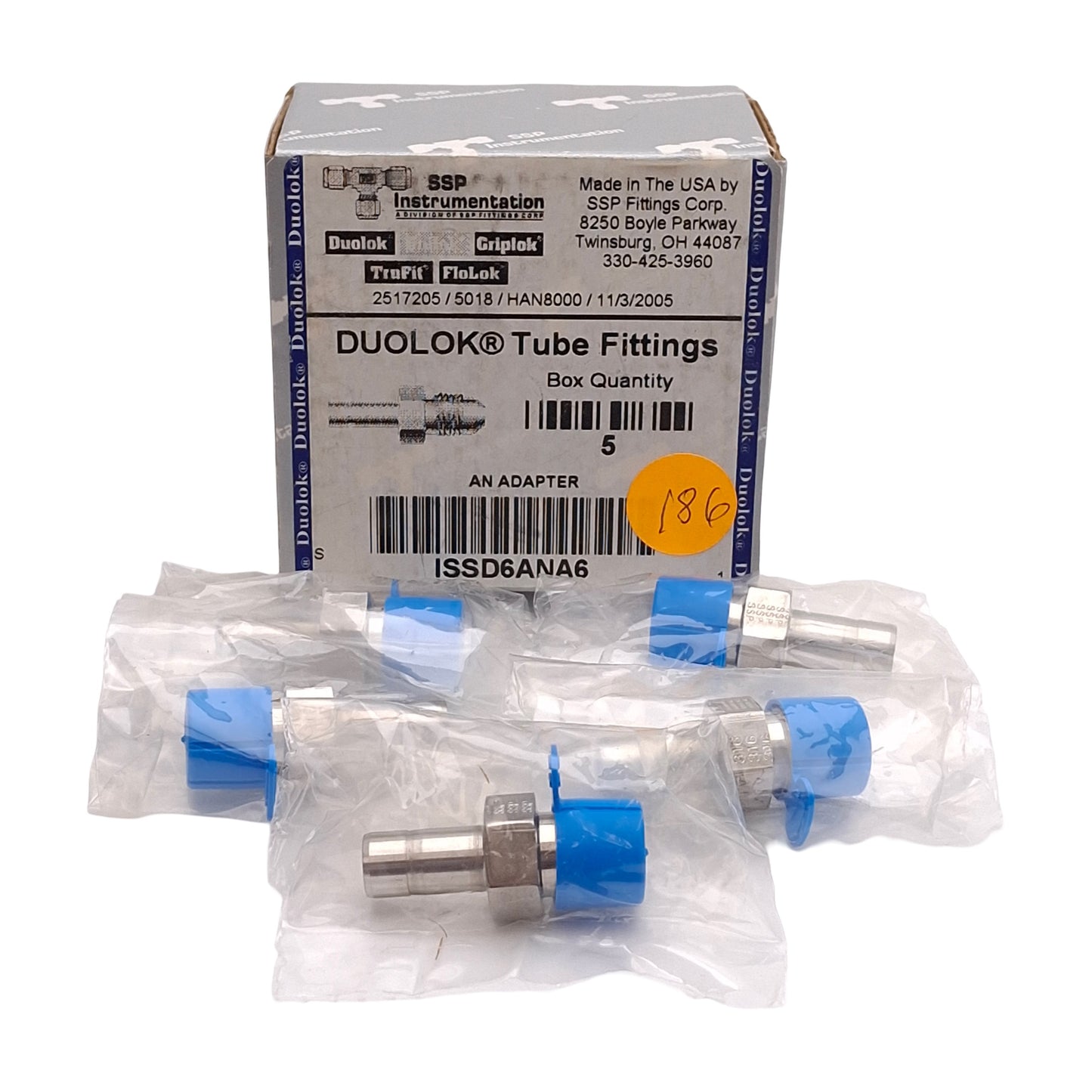 New Lot of 5 SSP ISSD6ANA6 Duolok Male AN Adapter, ø3/8 Tube Stub, 3/8in AN Flare