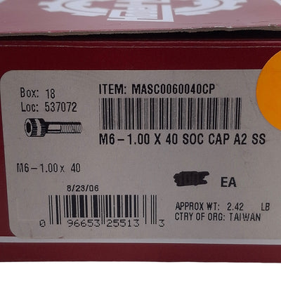 New Lot of 25 Hodell Natco MASC0060040CP Socket Head Cap Screw M6-1.00 Thread, 40mm