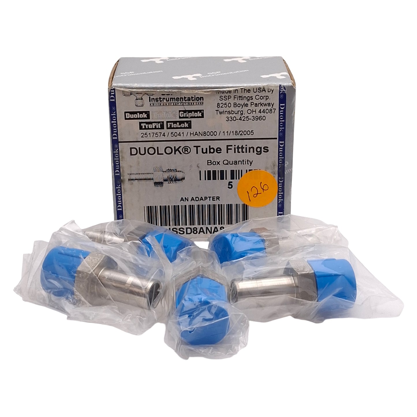 New Lot of 5 SSP ISSD8ANA8 Duolok Male AN Adapter, ø1/2 Tube Stub, 1/2in AN Flare