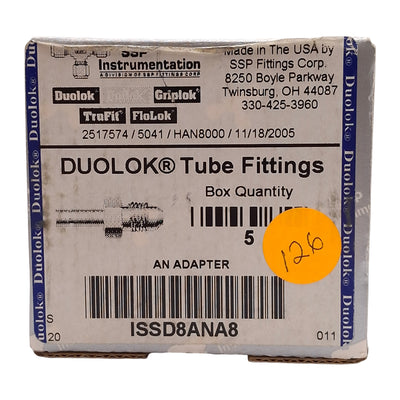 New Lot of 5 SSP ISSD8ANA8 Duolok Male AN Adapter, ø1/2 Tube Stub, 1/2in AN Flare