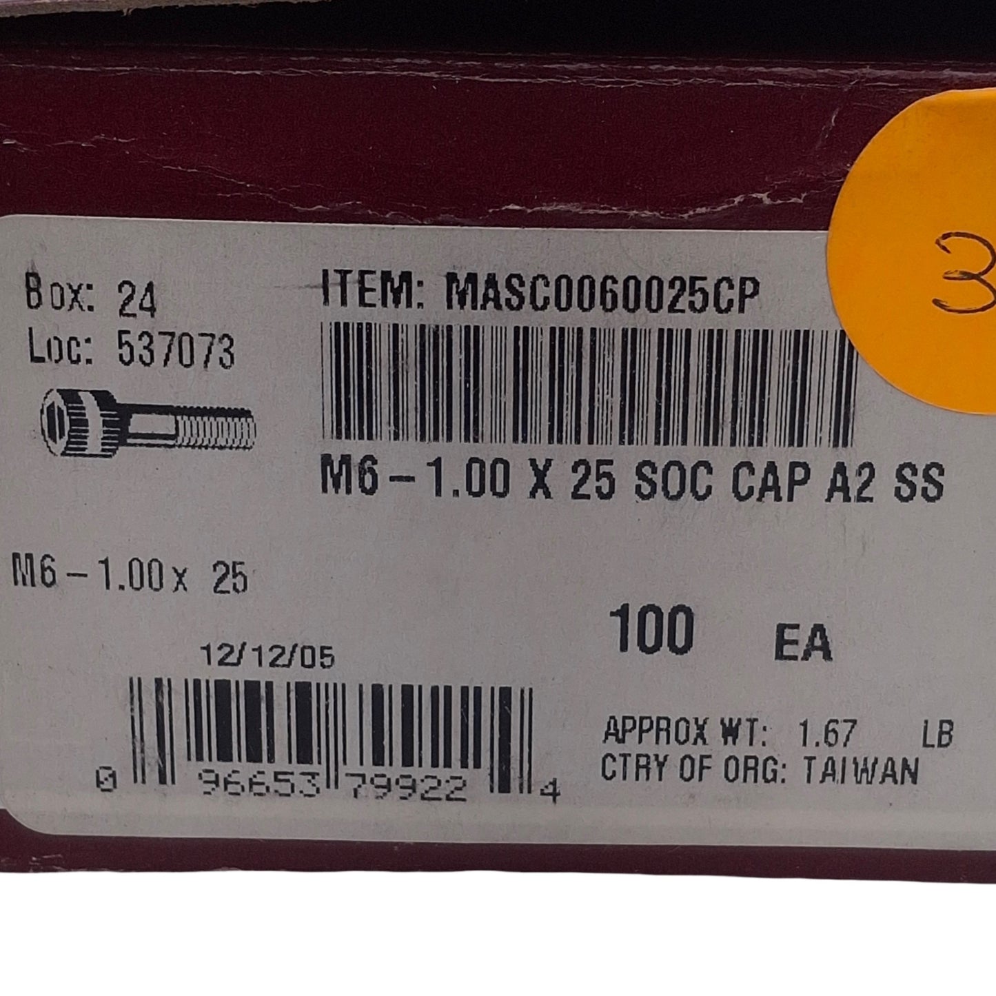 New Lot of 100 Hodell Natco MASC0060025CP Socket Head Cap Screw M6-1.00 Thread, 25mm