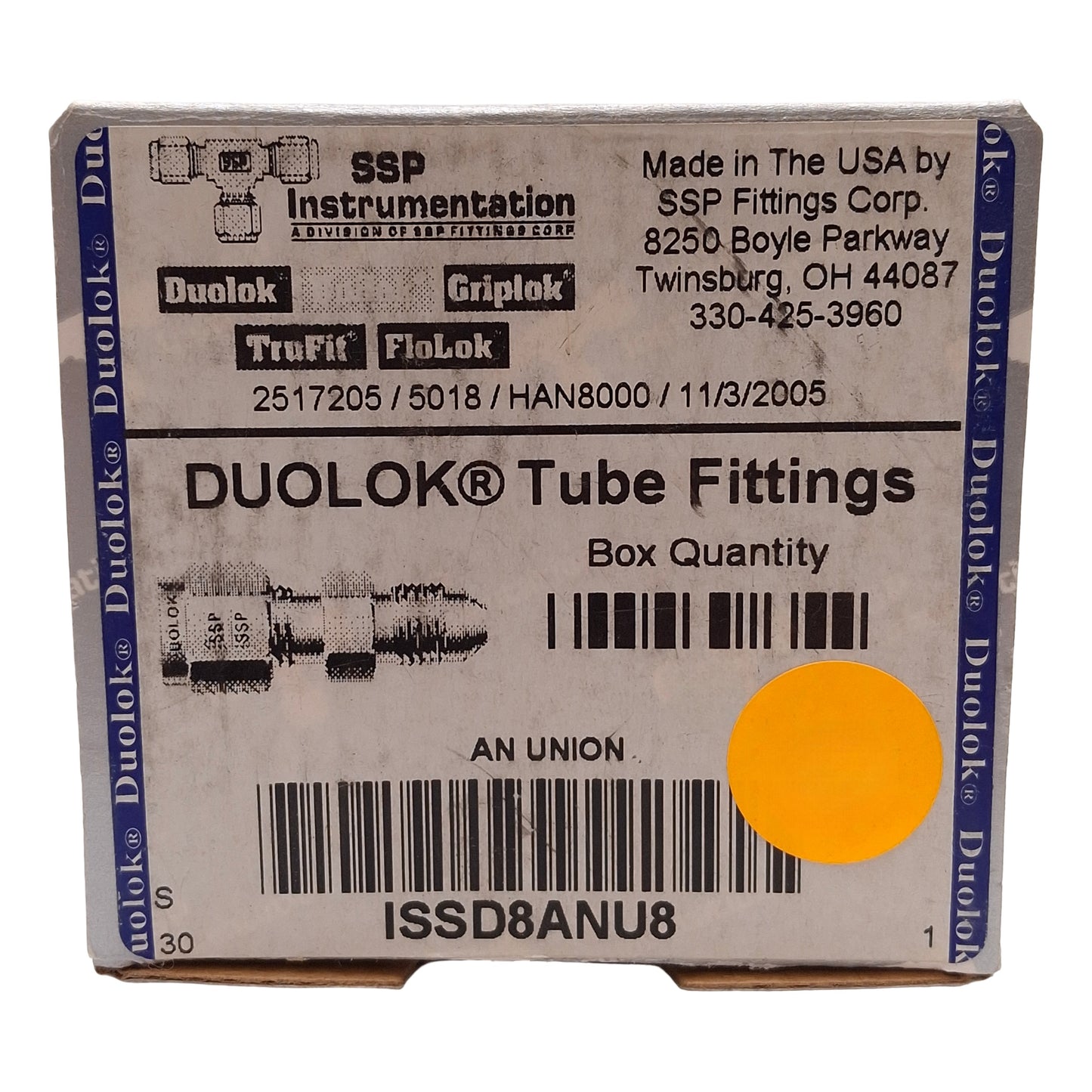 New Lot of 2 SSP ISSD8ANU8 Duolok Male AN Union, ø1/2in OD Tube, 1/2in AN Flare