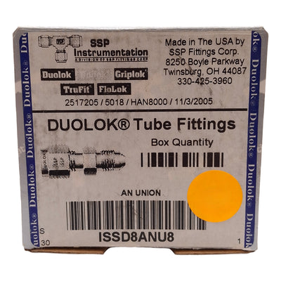 New Lot of 2 SSP ISSD8ANU8 Duolok Male AN Union, ø1/2in OD Tube, 1/2in AN Flare